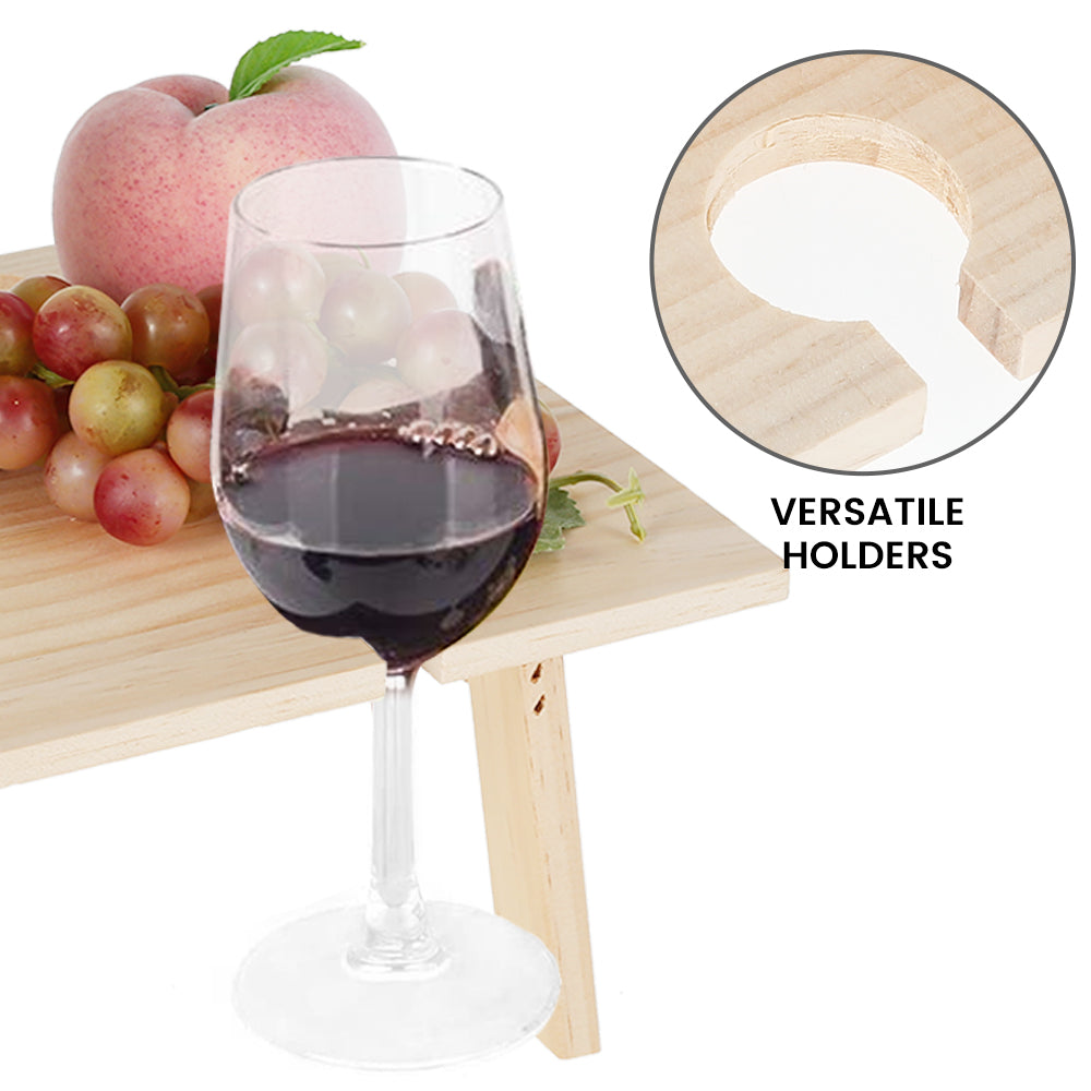 RELAX Outdoor Wine Holder Folding Table Picnic，Portable Picnic Wine and Champagne Picnic Table，Floor Insertion Small Wooden Table with Red Wine Glass Holder，Wooden Outdoor Picnic Table Fit Wine Lovers