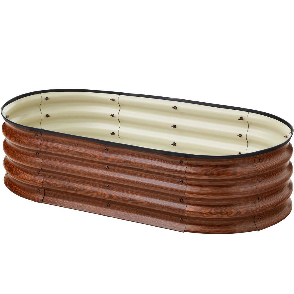 Best Choice Products 4 ft. x 2 ft. x 1 ft. Oval Steel Raised Garden Bed Planter Box for Vegetables Flowers in Wood Grain SKY6600