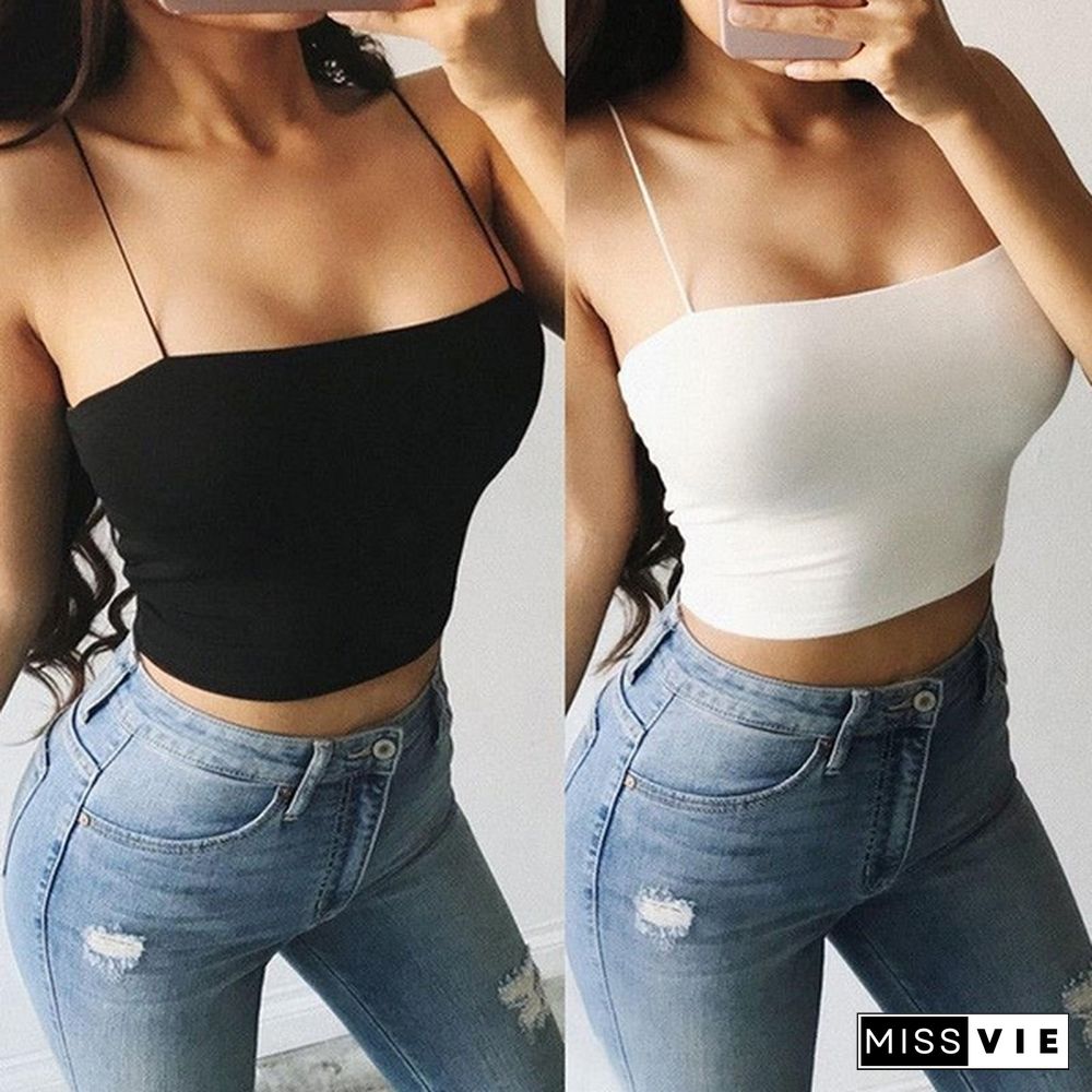 Fashion Summer Women Sexy Camis Crop Top Spaghetti Strap Tank Top Sleeveless Shirt Slim Fitness Bralette Tops Strap Skinny Vest Camisole