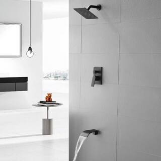 Boyel Living Single-Handle 1-Spray Tub and Shower Faucet with 8 in. Square Fixed Shower Head in Matte Black (Valve Included) BL-33011B