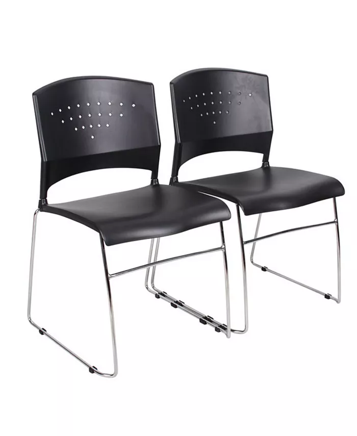 Boss Office Products Black Stack Chair With Chrome Frame set of 2