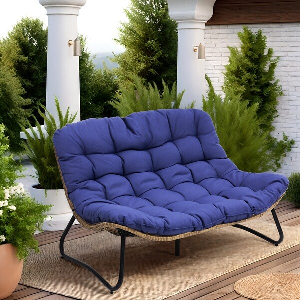 Pellebant Double Papasan Chair Loveseat with Beige Cushion For Indoor and Outdoor Use