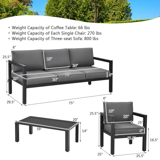 Tangkula 4 Pieces Patio Seating Set Outdoor Sectional Sofa Set W coffee Table amp Cushions Gray