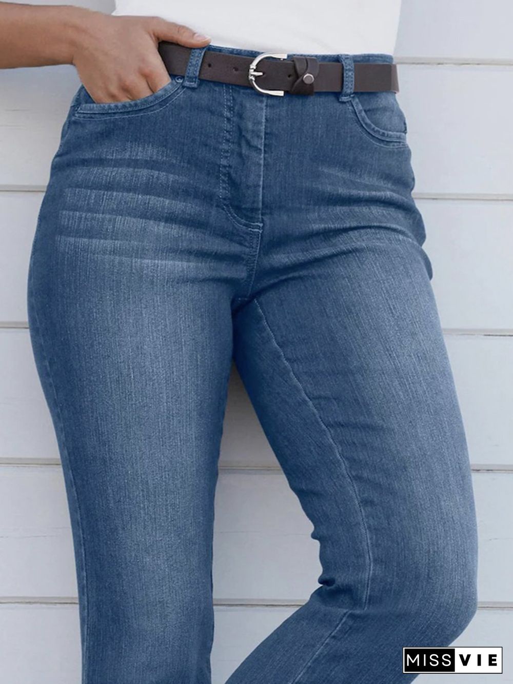 Plain Pockets Plus Size Casual Jeans