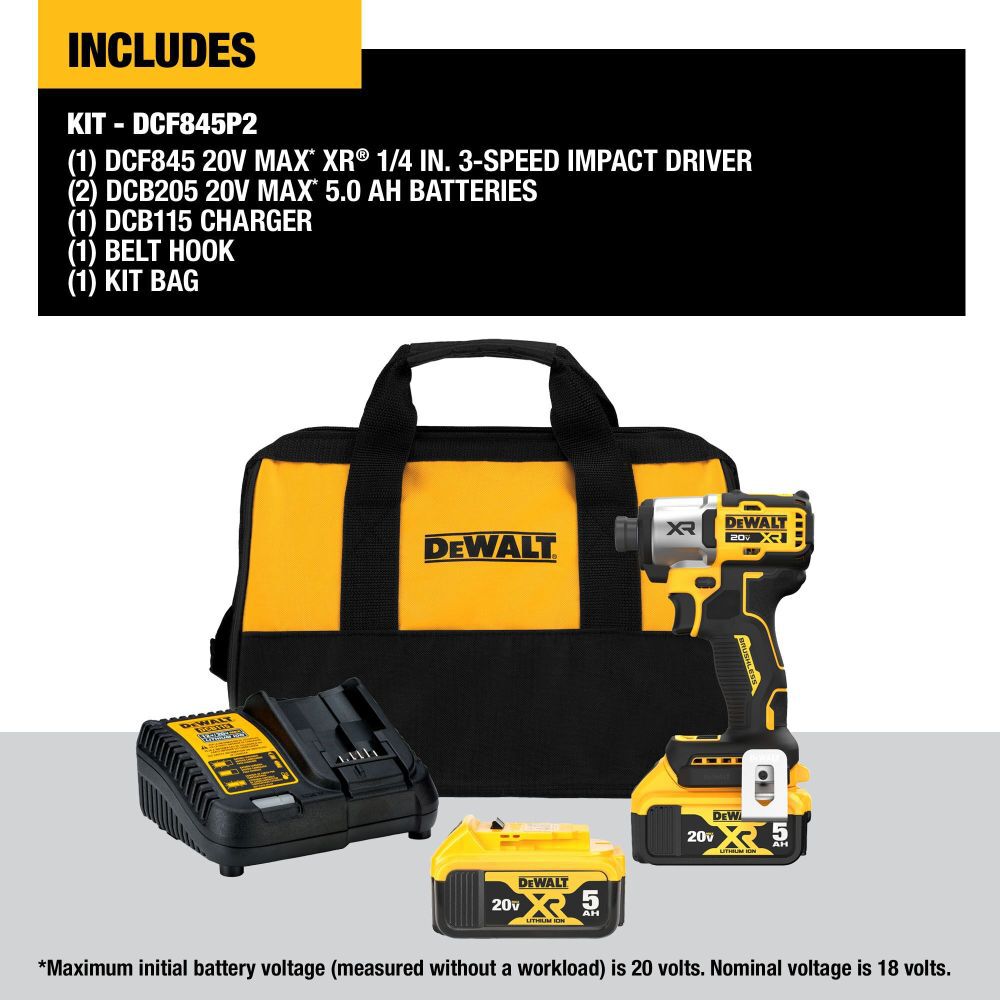 DEWALT 20V MAX XR 1/4" Impact Driver Kit DCF845P2 from DEWALT