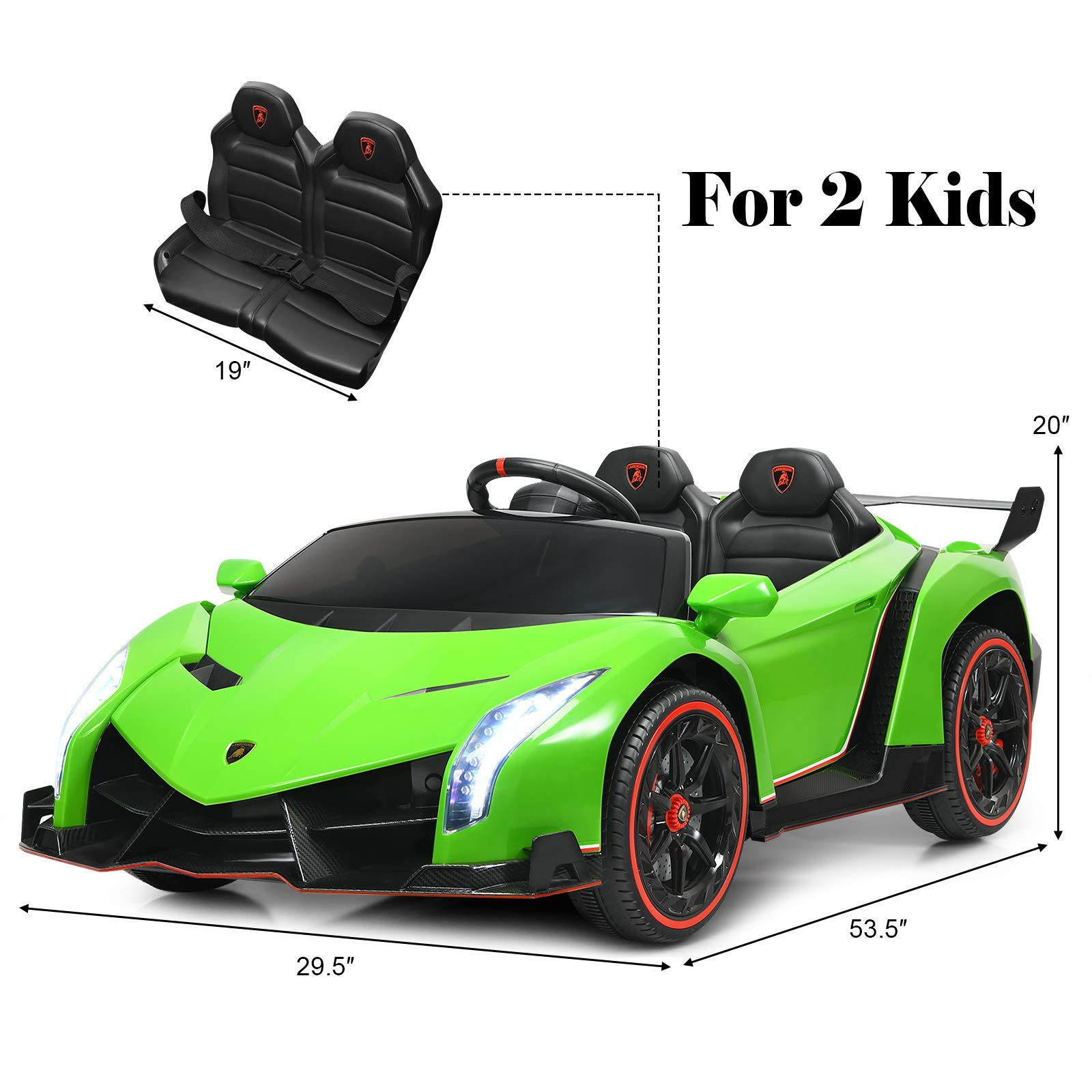 Costzon 2-Seater Ride on Car, Licensed Lamborghini Poison, 12V Battery Powered Car w/ 2.4G Remote Control