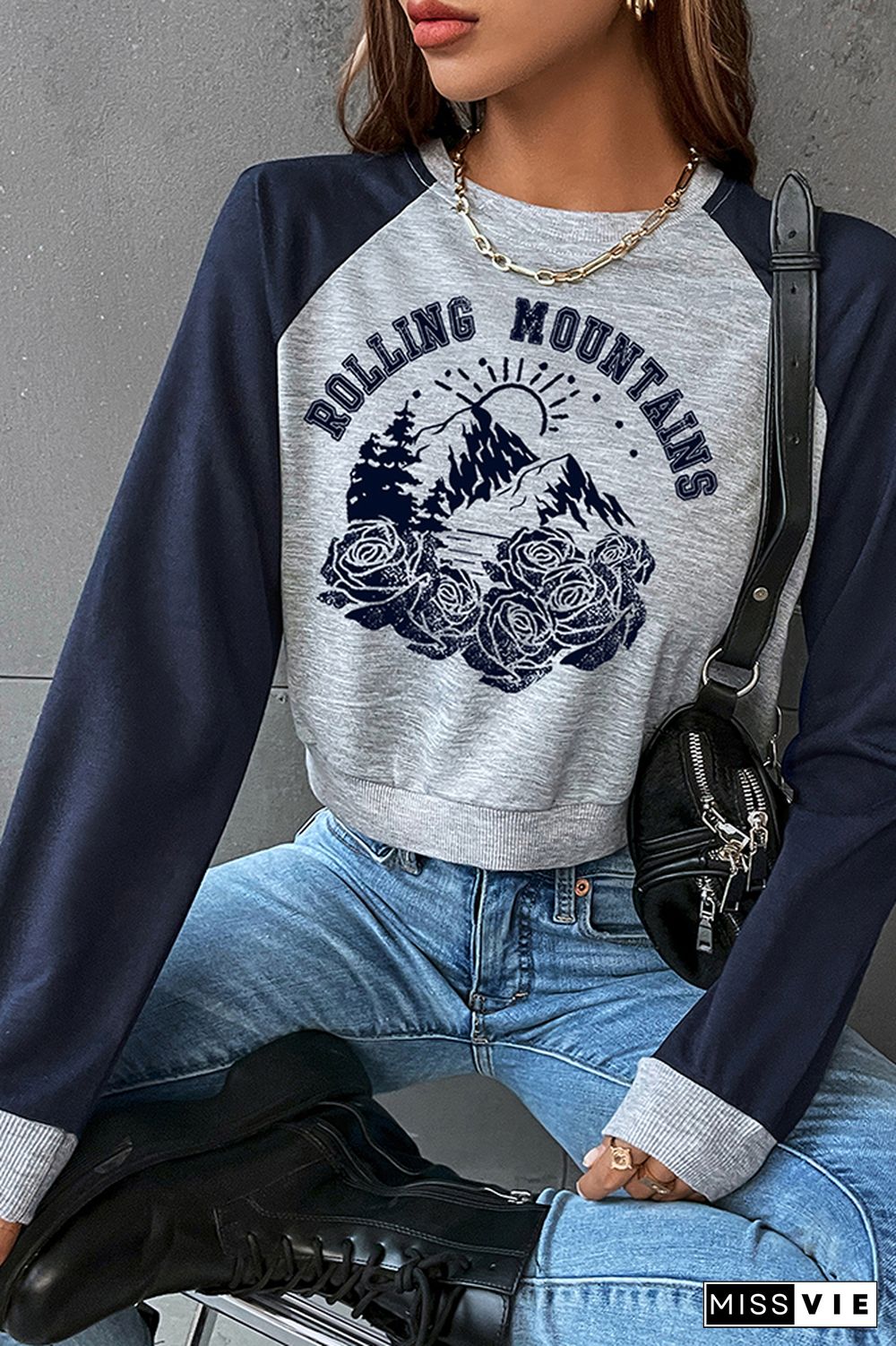 Rolling Mountains Reglan Sleeves Crop Sweatshirt