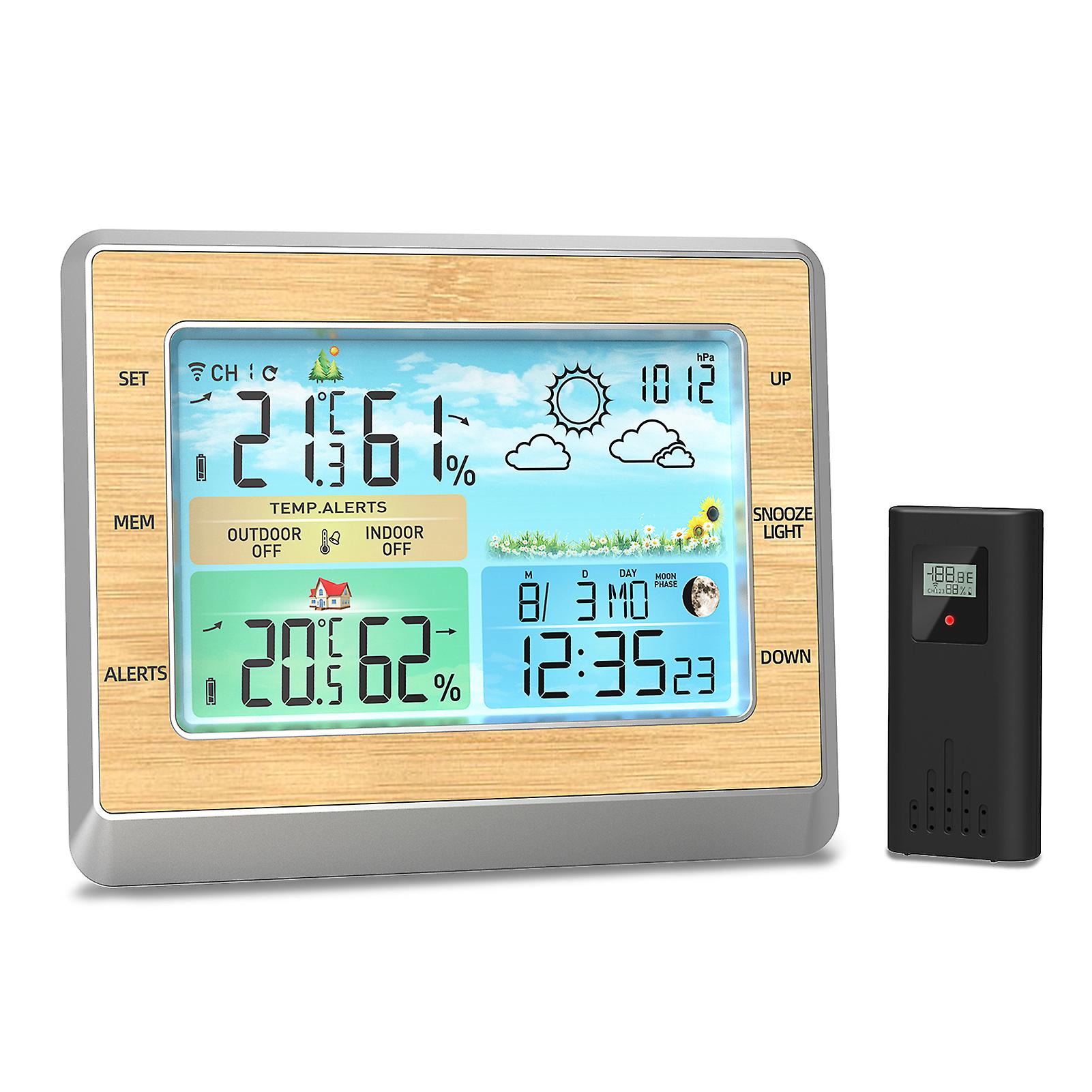 Burlywood Weather Station Wireless Indoor Outdoor Thermometer 6 Inch Color Led Display Temperature Humidity Monitor With Barometric Pressure Usb Charg