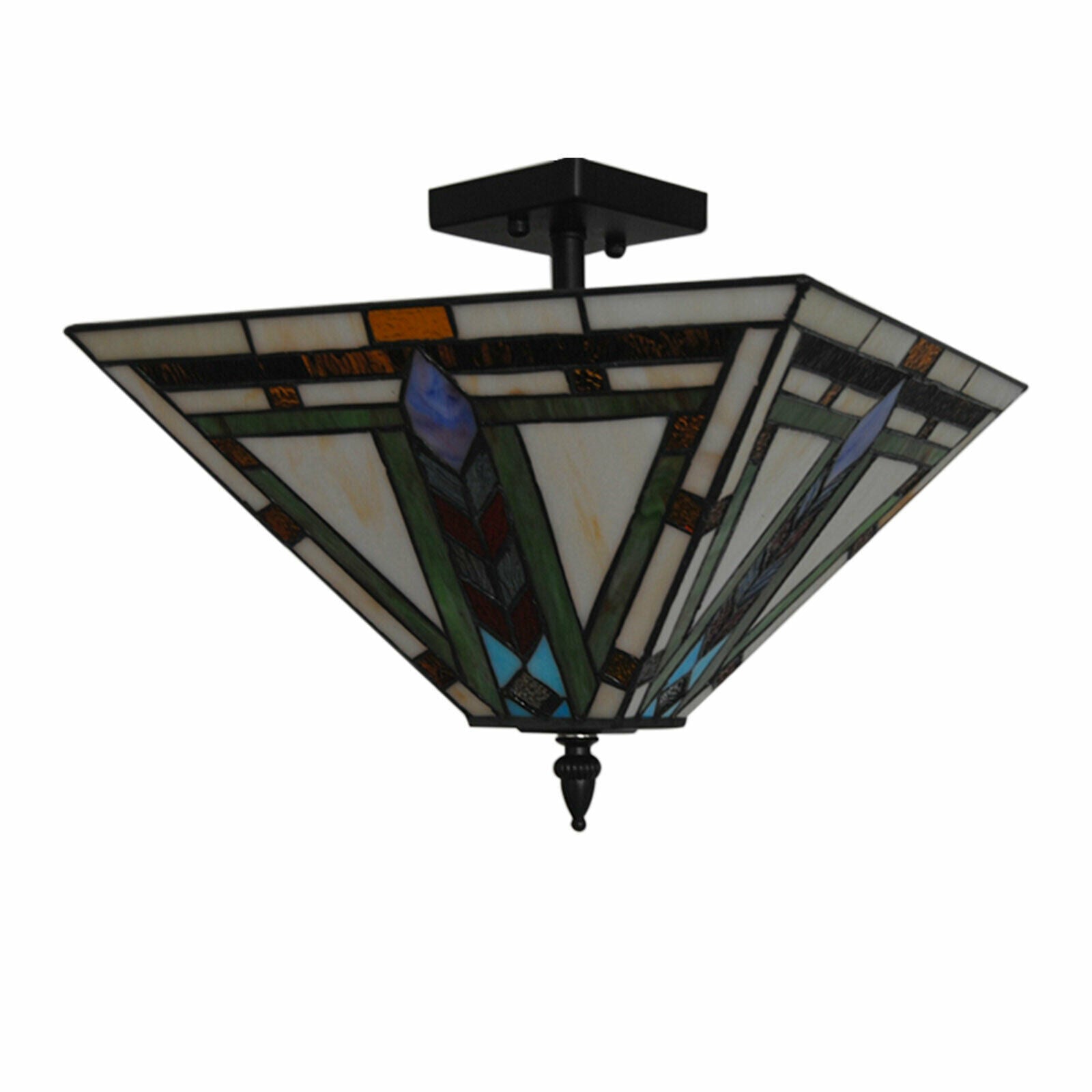 Oukaning Recessed Ceiling Lamp Stained Glass Classic Style Suitable For Indoor Use