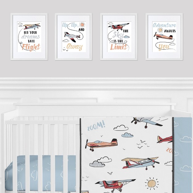 Sweet Jojo Designs Boy Unframed Wall Art Prints For D cor Airplane Red Blue And Grey 4pc