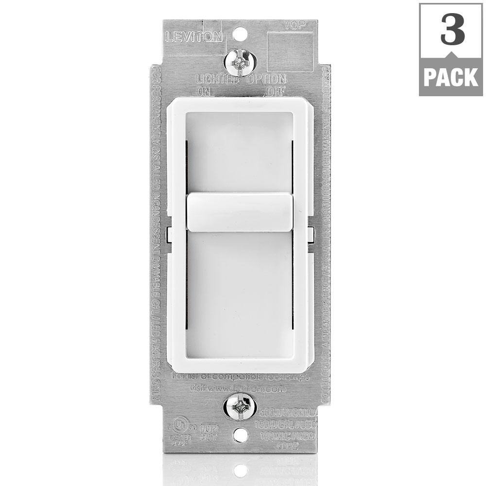 Leviton Decora SureSlide Universal 150-Watt LEDCFL Incandescent Slide-to-Off Dimmer White (3-Pack) M02-06672-3PW