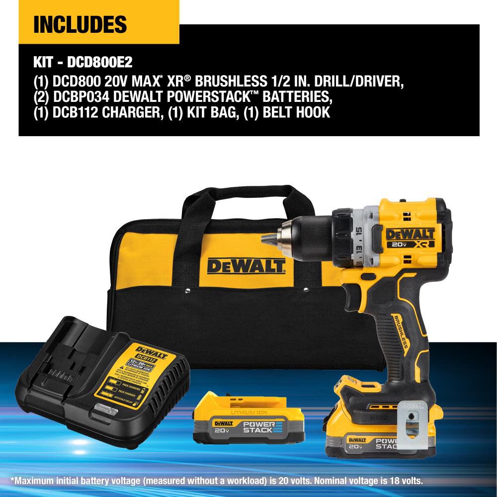 DEWALT 20V MAX* XR Brushless Cordless 1/2 in. Drill/Driver Kit DCD800E2 from DEWALT