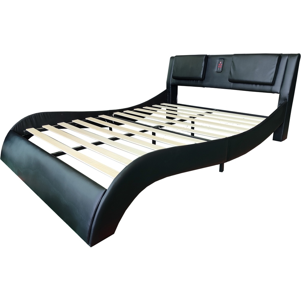 High Technology Platform Bed Multi Functional Bed Frame with LED  Backrest Vibration Massage  Bluetooth Connection   Black