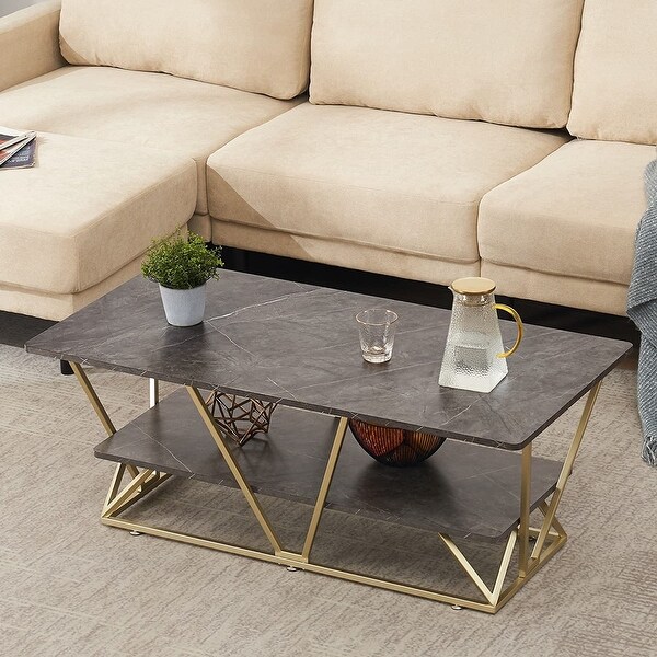 Ivinta Marble Gold Coffee Table， Modern Central TV Table - 23