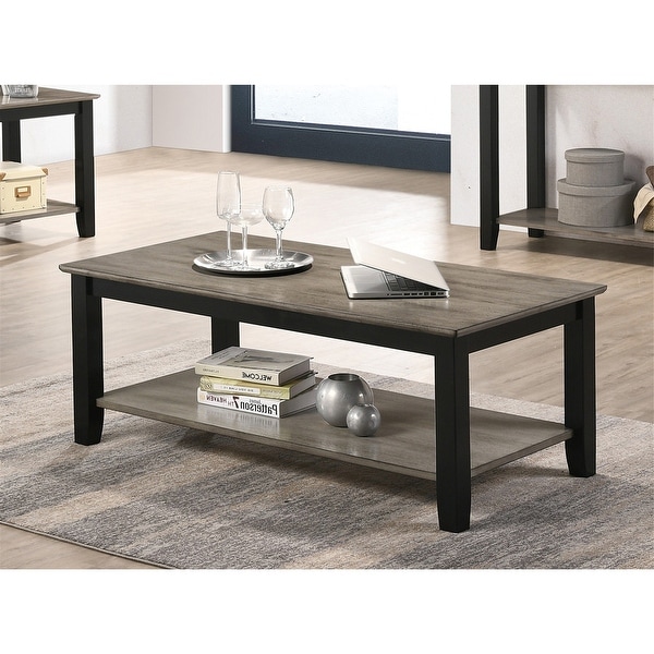 Coffee Table End Table With Open Shelf In Dark Brown and Grey