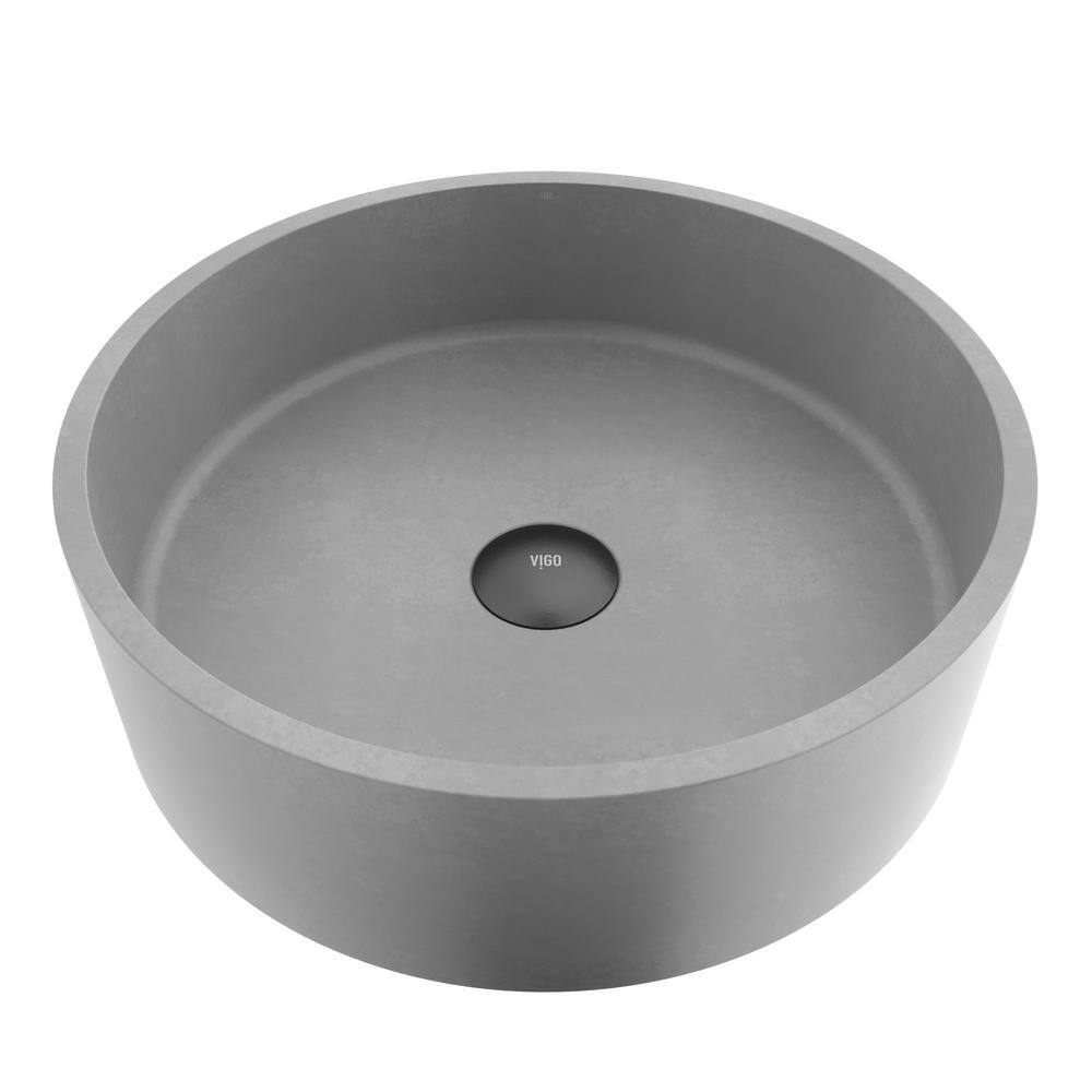 VIGO Palermo Gothic Gray Concreto Stone 15 in. L x 15 in. W x 5 in. H Round Vessel Bathroom Sink VG04061