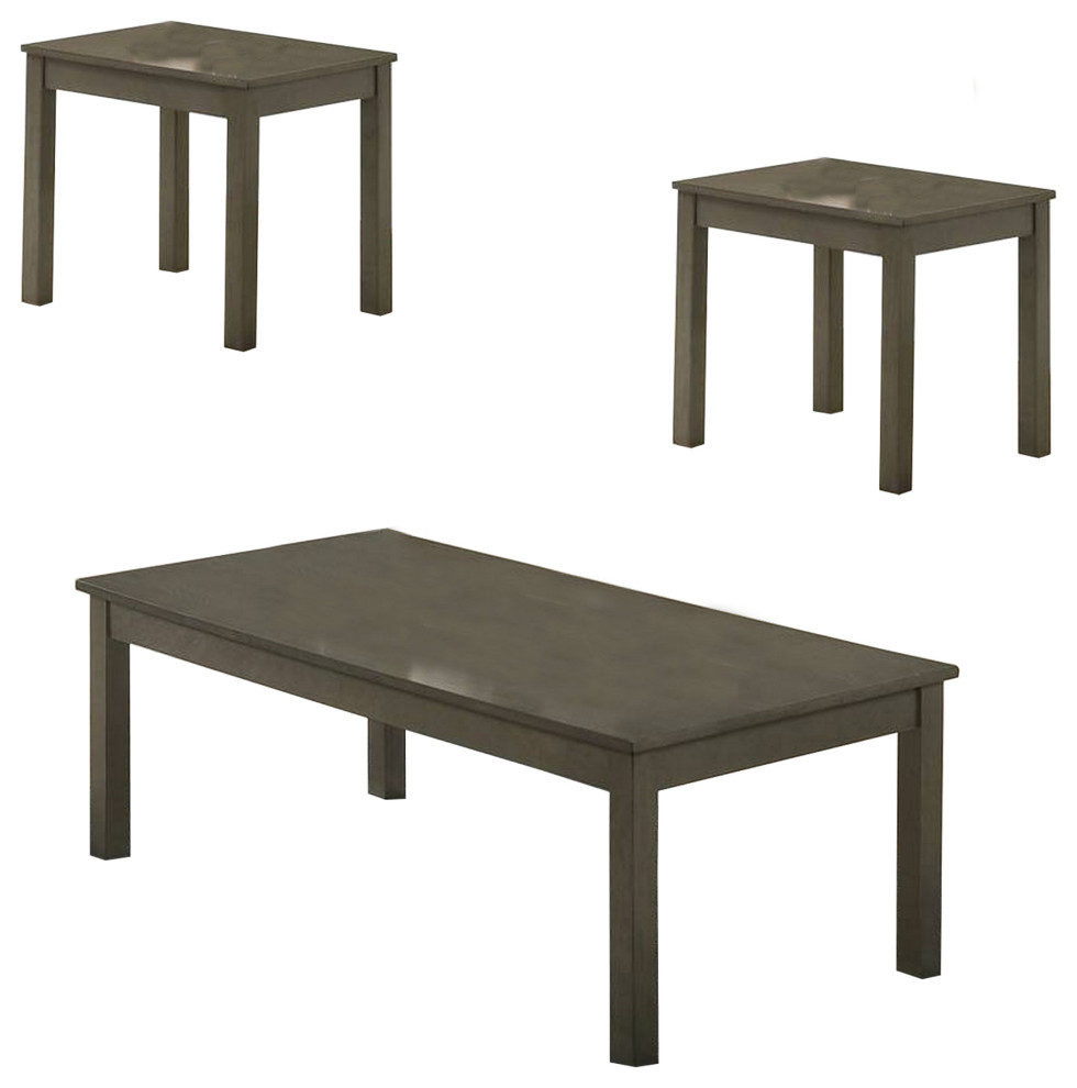 Benzara BM233095 3 Piece Coffee Table and End Table With Block Legs  Gray   Transitional   Coffee Table Sets   by Uber Bazaar  Houzz