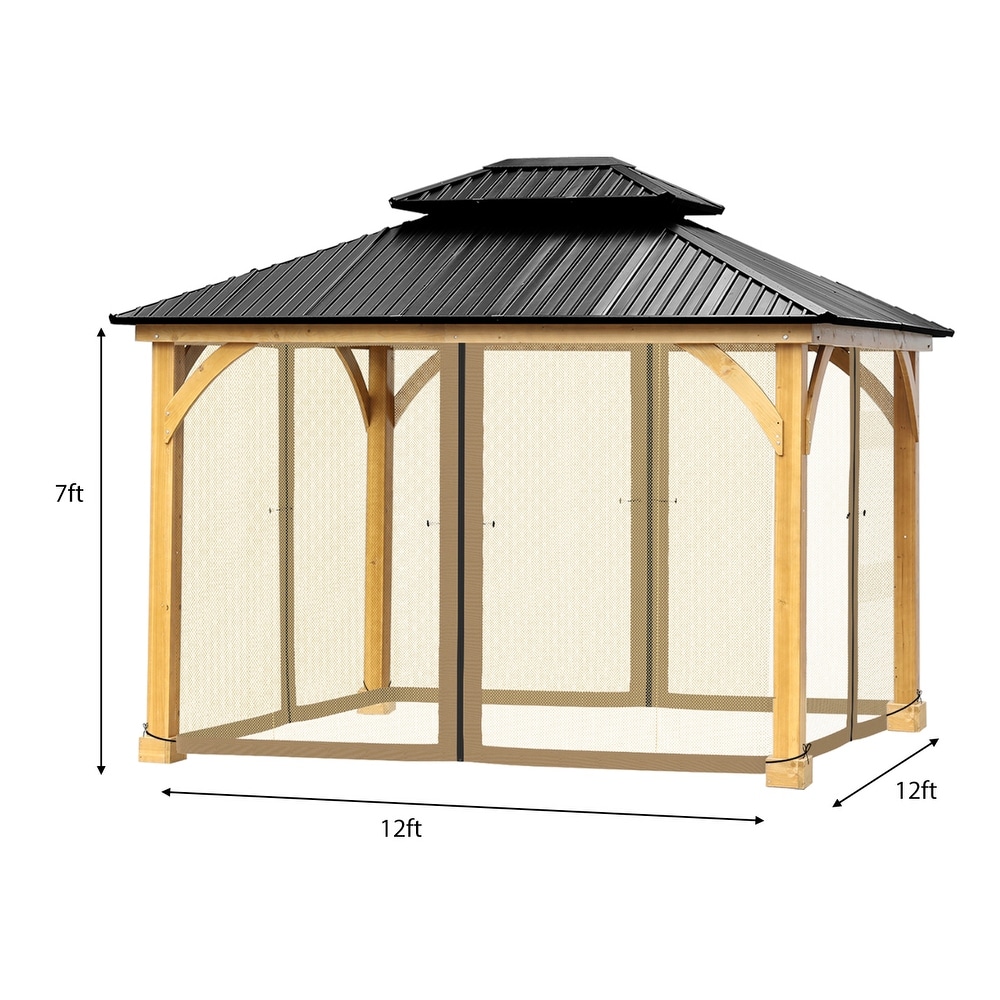 Aoodor Gazebo Netting Screen Black 12' x 12' Replacement Universal 4 Panel Sidewalls ( Only Netting)
