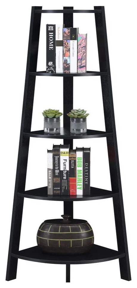 Newport 5 Tier Wide Corner Bookcase  Black   Contemporary   Bookcases   by BisonOffice  Houzz