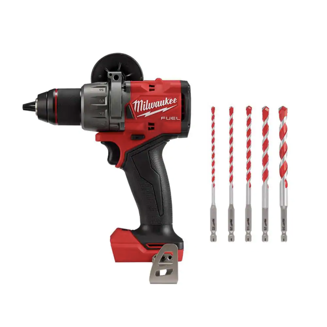 Milwaukee M18 FUEL 18V Lithium-Ion Brushless Cordless Hammer Drill (Tool-Only) W/SHOCKWAVE Carbide Hammer Drill Bit Set