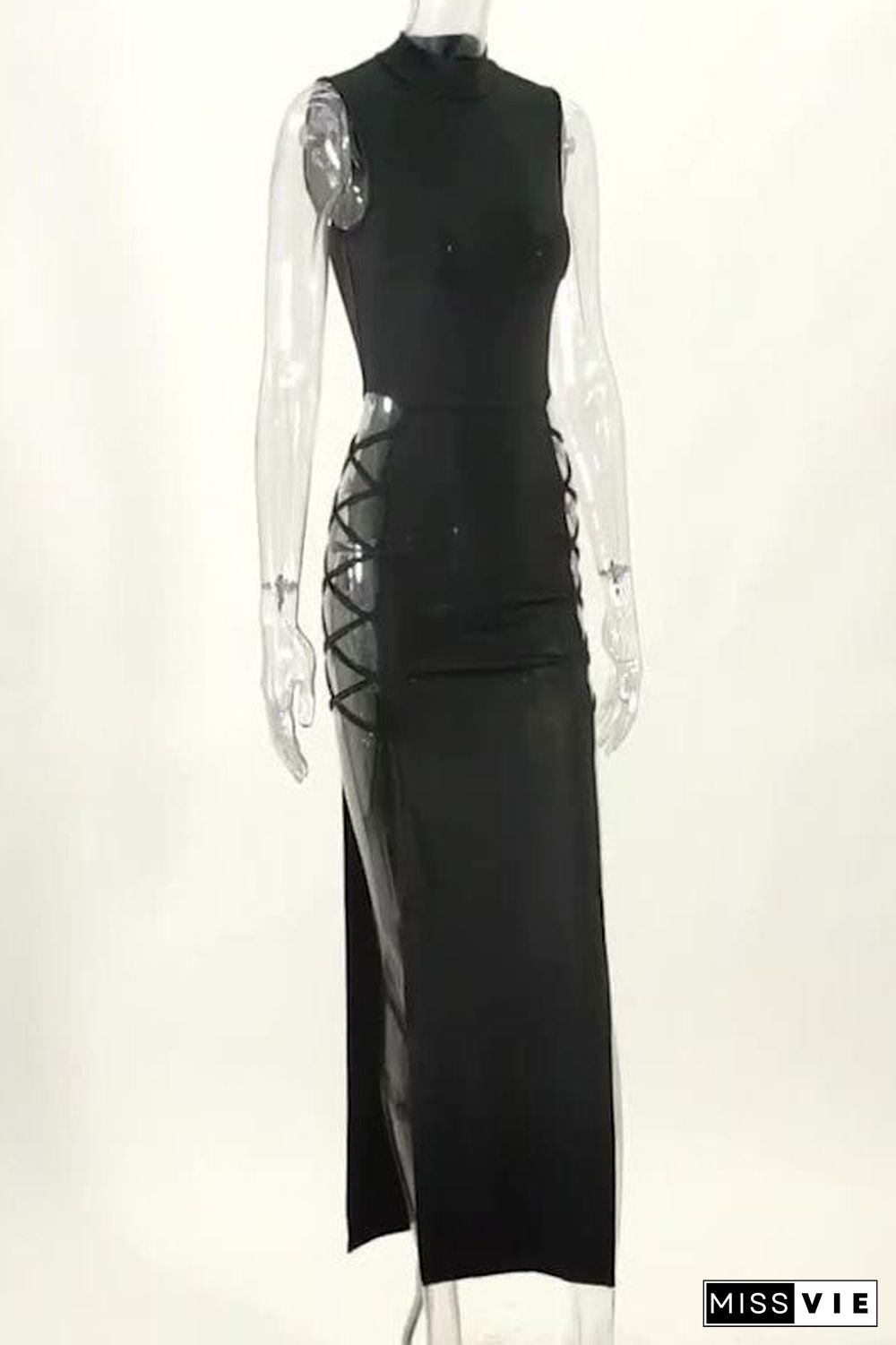 Sexy Cut Out Black High Split Gown Evening Dress