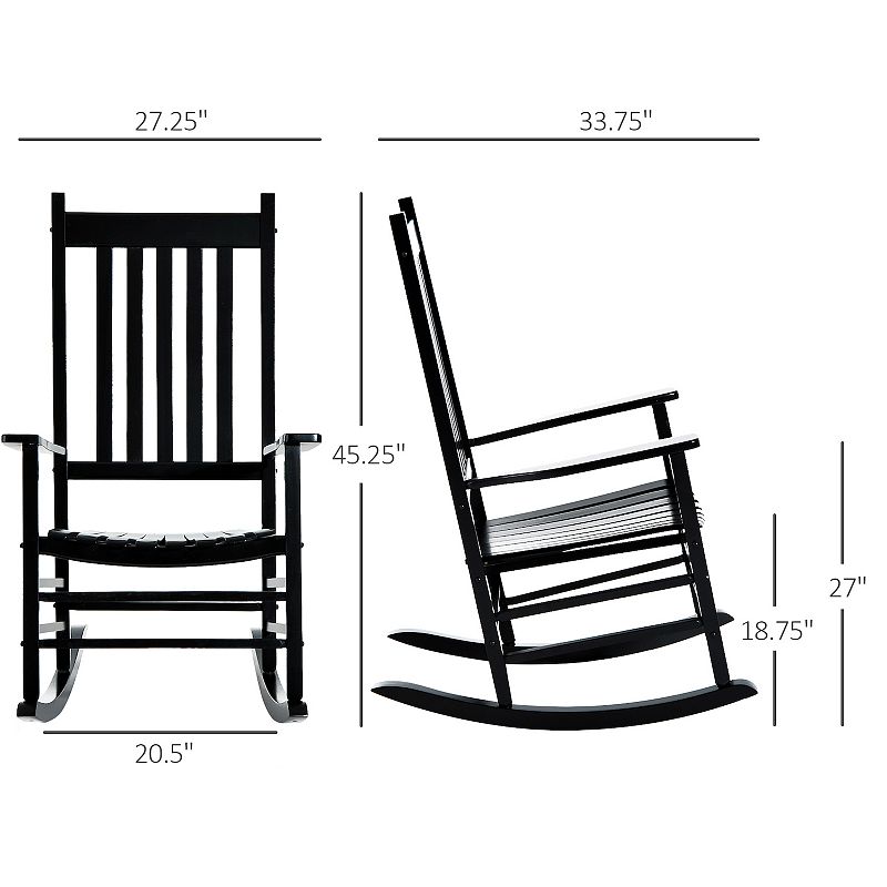 Porch Rocking Chair - Outdoor Patio Wooden Rocking Chair - Black