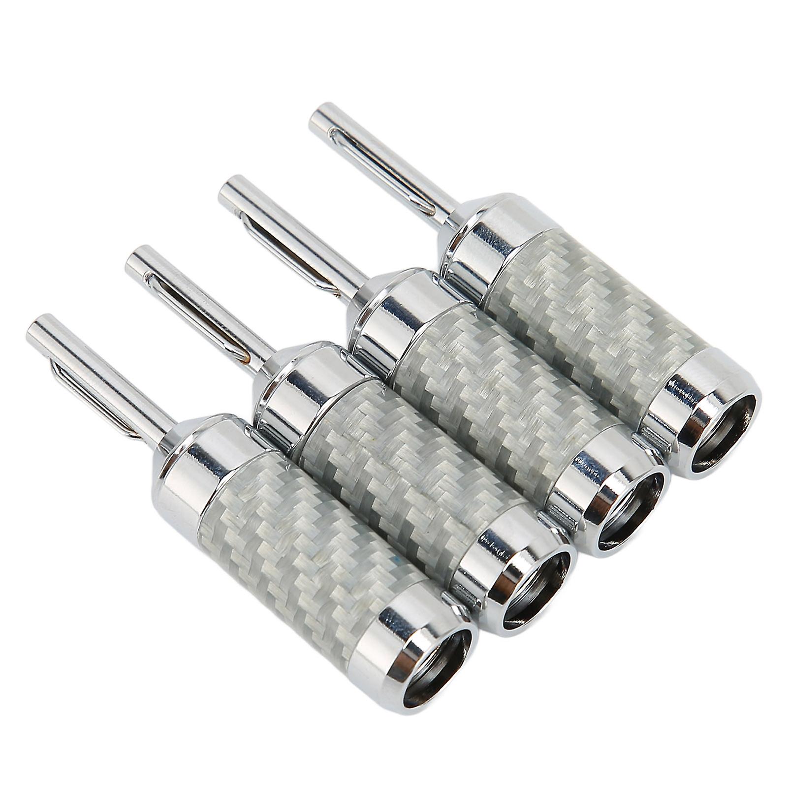 4pcs Banana Plugs Brass Chrome Plated Open Screw Carbon Fiber Shell Speaker Cable Connectors For 5mm Wire Diameter