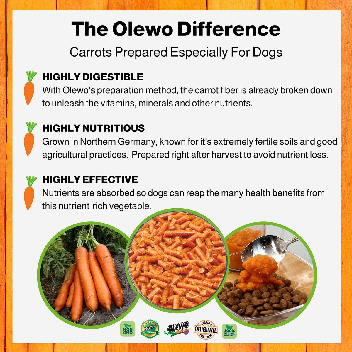 Olewo Digestive Health and Anti-Diarrhea Dehydrated Carrots Dog Food Topper