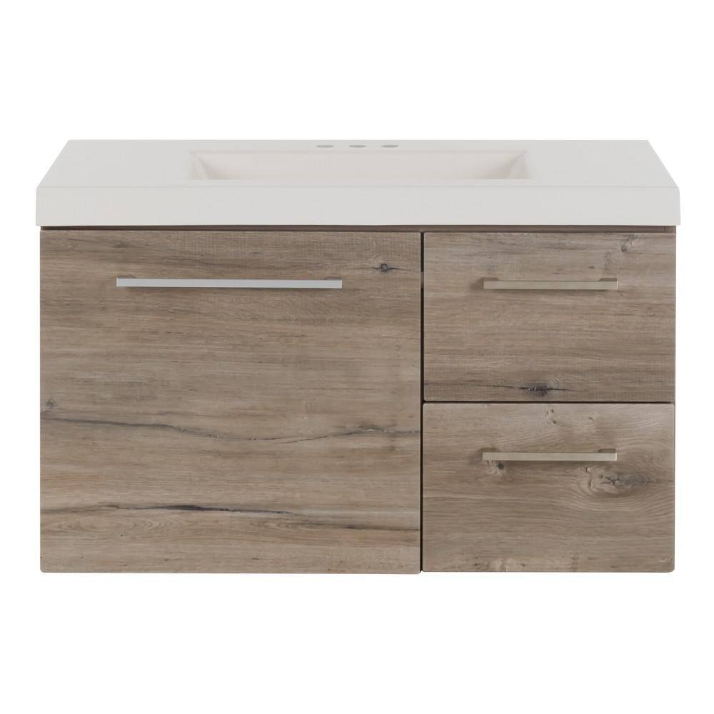 Domani Larissa 37 in. W x 19 in. D Wall Hung Bath Vanity in White Washed Oak with Cultured Marble Vanity Top in White with Sink LR36P2-WO