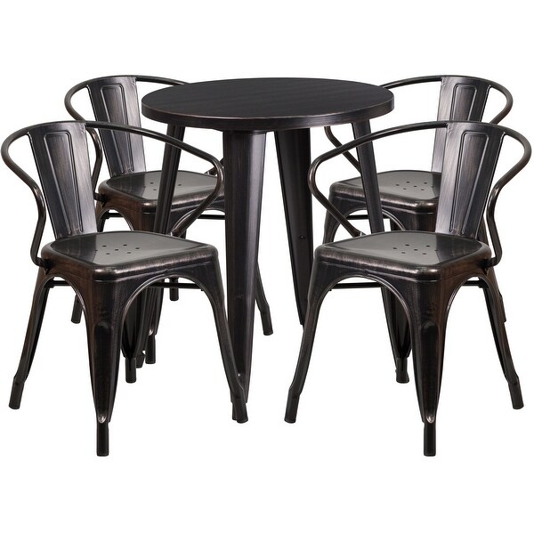 24'' Round Metal Indoor-Outdoor Table Set with 4 Arm Chairs