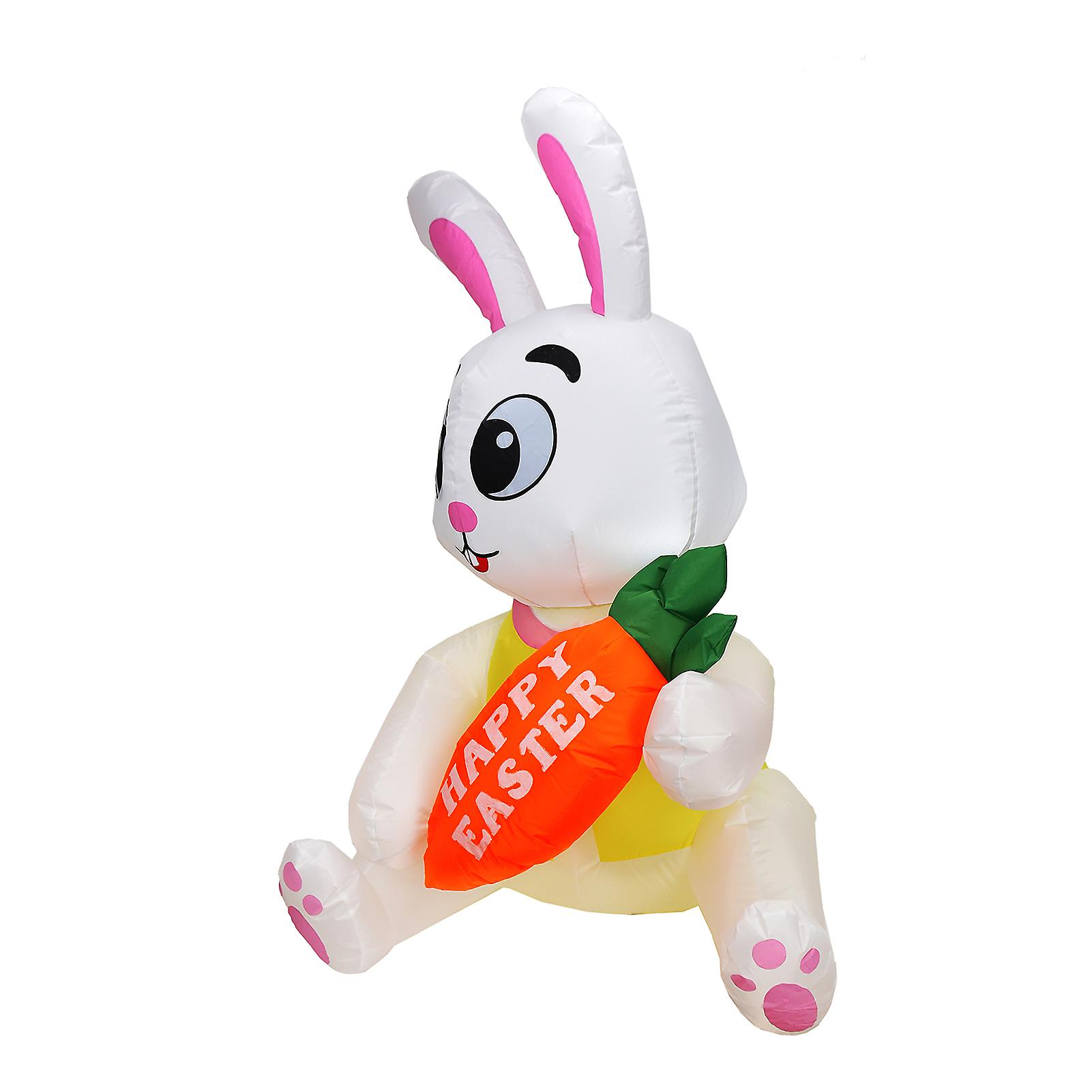 Eu Plug 5.24ft Led Easter Waving Rabbit Inflatable Lighted Easter Inflatable Happy Rabbit Carrot Shape Decoration Winter Home Blow Up Yard Lawn Inflat