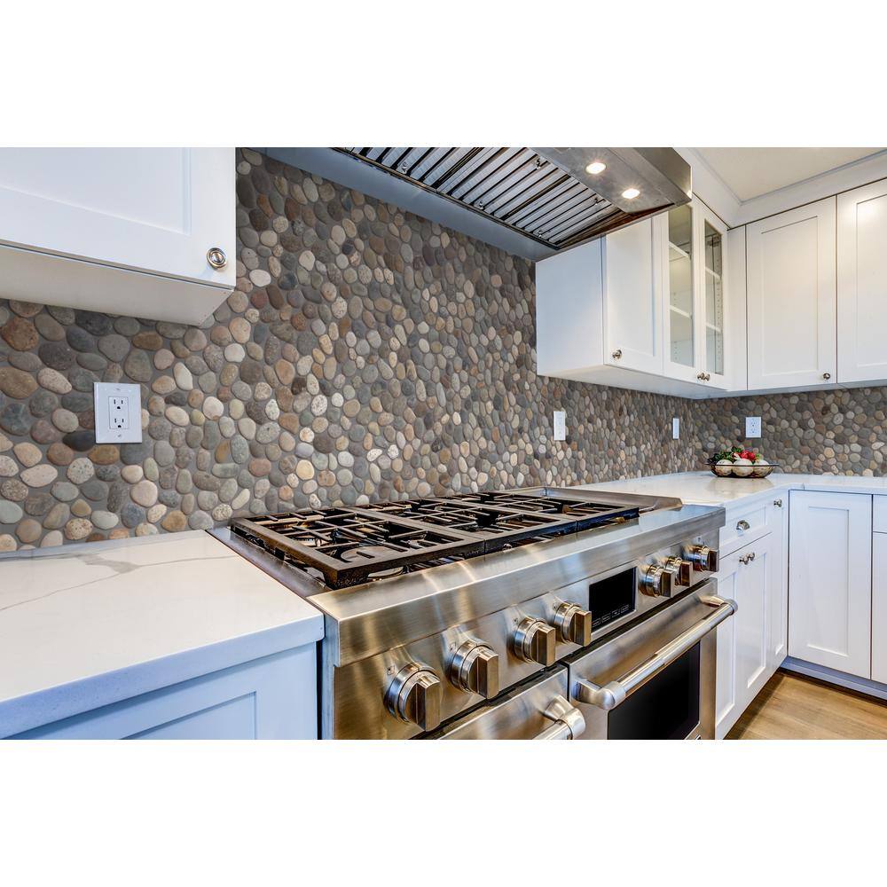 TILE CONNECTION Classic Pebble Tile River Grey 11-14 in. x 11-14 in. x 12.7 mm Mesh-Mounted Mosaic Tile (9.61 sq. ft.  case) xp3pgo