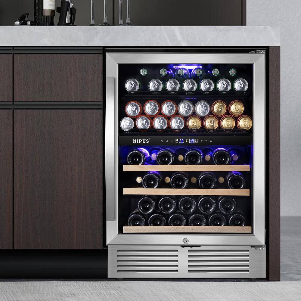 Nipus 24 in. Dual Zone Upper and Lower 27-Wine Bottles and 94-Cans Beverage  Wine Cooler in Silver Built-in and Freestanding NPDUAL03