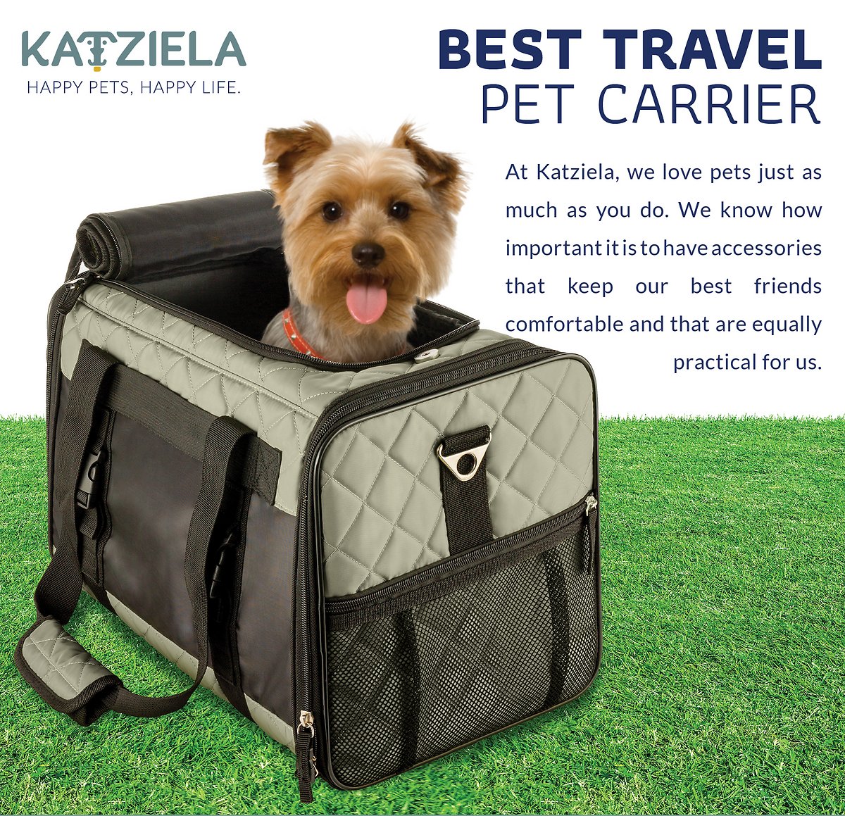 Katziela Quilted Companion Cat and Dog Carrier – Gray