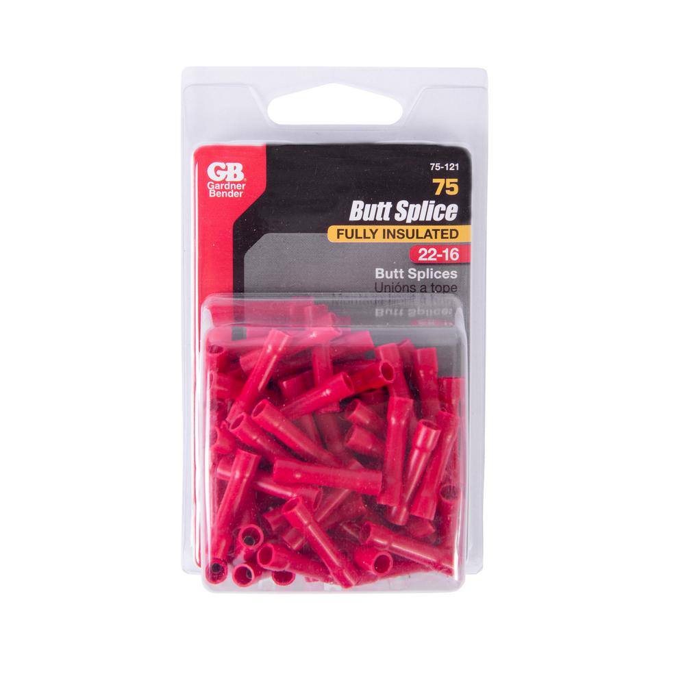 Gardner Bender 22 - 16 AWG Butt Splice Wire Connectors in Red (75-Pack) 75-121