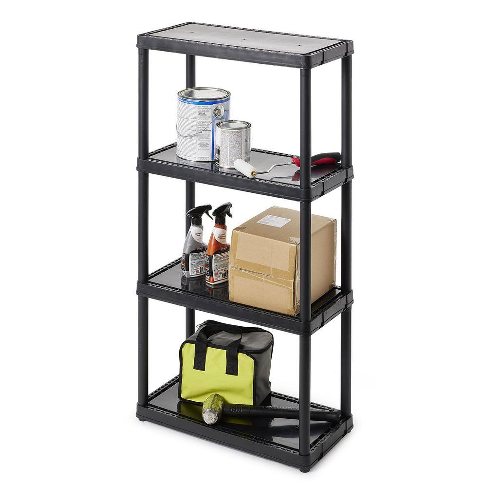 Black 4-Tier Plastic Resin Garage Storage Shelving Unit (24 in. W x 48 in. H x 12 in. D) shelve-591