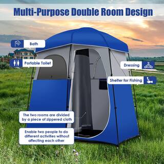 Costway Double-Room Blue Camping Shower Toilet Tent with Floor Oversize Portable Storage Bag GP11664BL