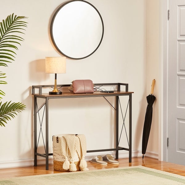 Console Table with 2 Outlet and 2 USB Ports，Entryway Table Narrow Charging Station Sofa Table