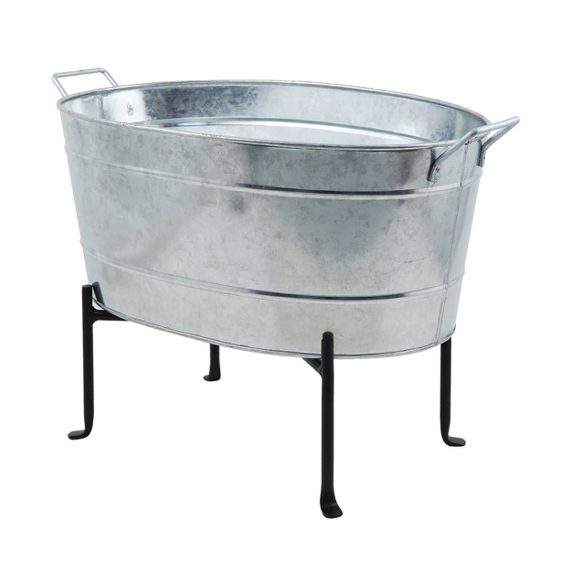 Classic Oval Galvanized Tub With Folding Stand Steel Achla Designs