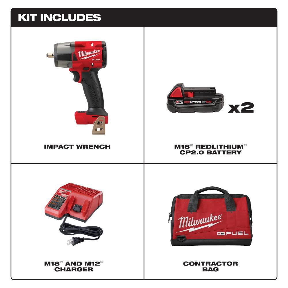 Milwaukee M18 FUEL 3/8 Mid-Torque Impact Wrench with Friction Ring CP2.0 Kit 2960-22CT from Milwaukee