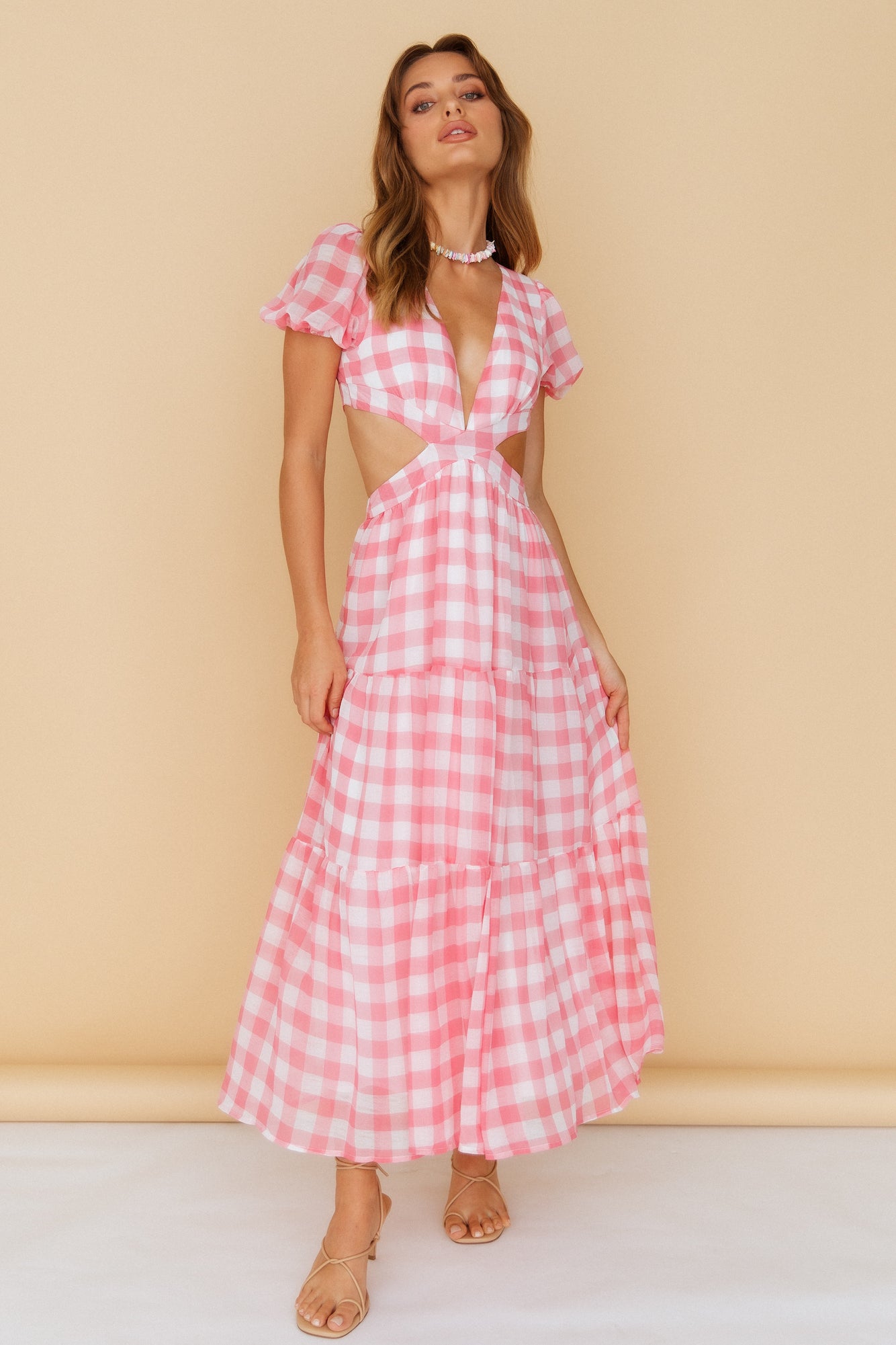 Gingham Fantasy Maxi Dress Pink