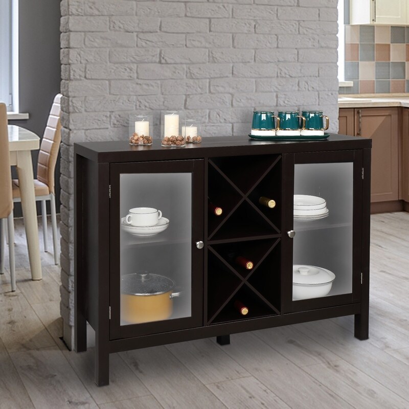 Transparent Double Door Sideboard Entrance Cabinet with X shaped Wine Rack