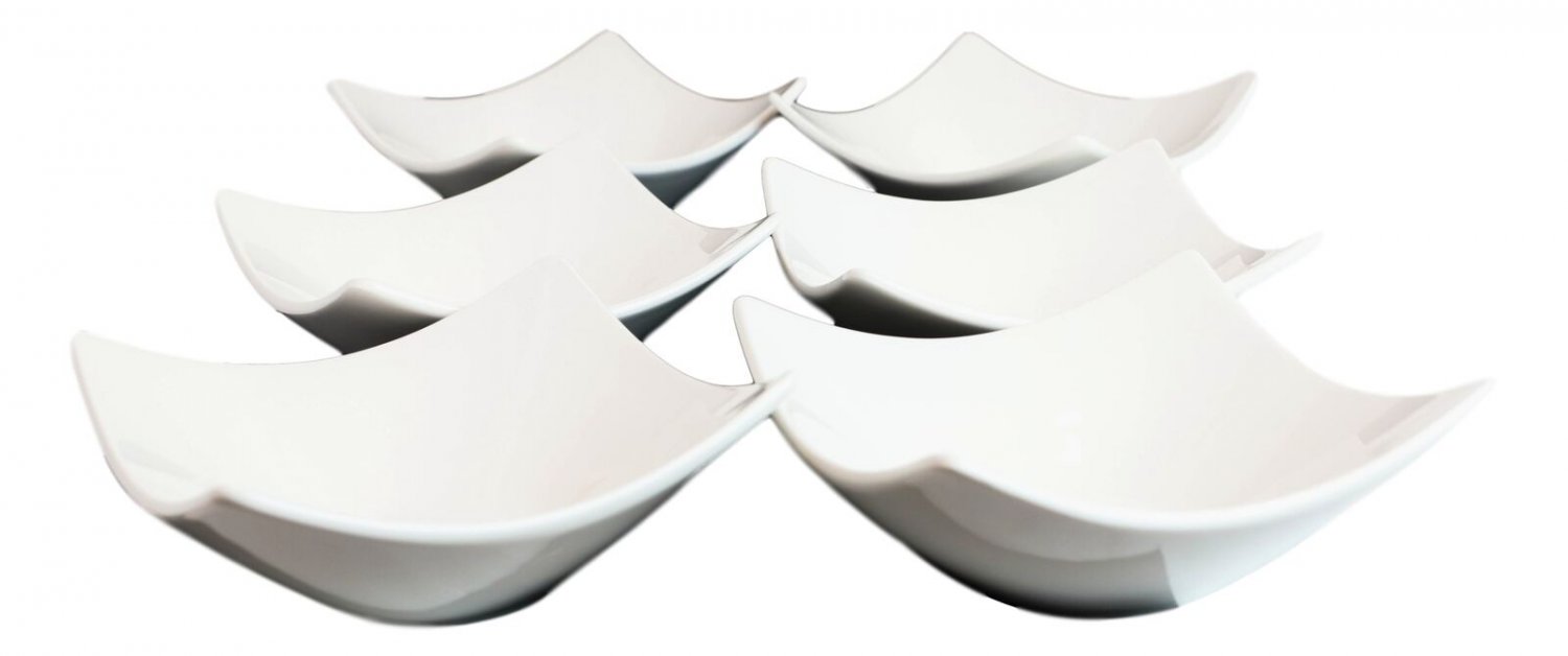 1 Pack Of 6 Contemporary White Quad Cornered 12oz Rice Soup Sauce Porcelain Bowls EBR02