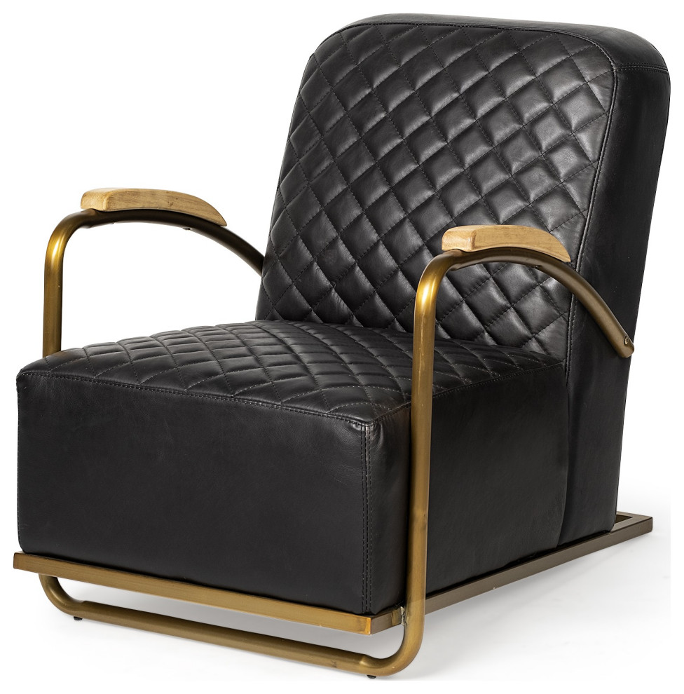 Black Leather Diamond Pattern Gold Club Chair   Contemporary   Armchairs And Accent Chairs   by Global Discount Store LLC  Houzz