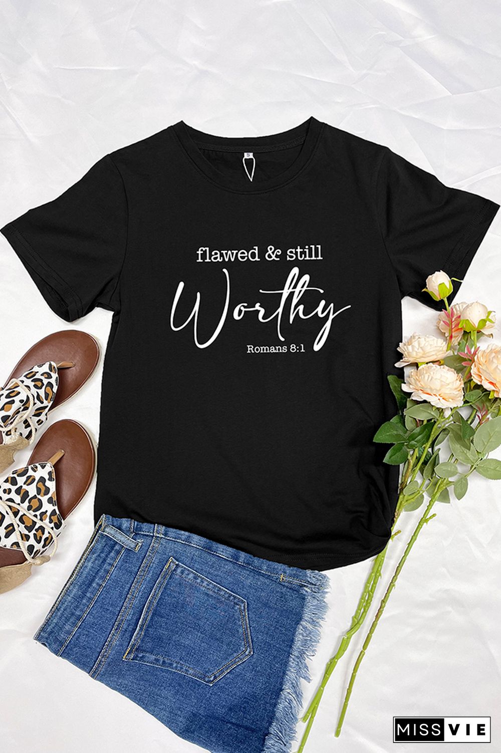 Flawed And Still Worthy Christian Romans Short Sleeve Graphic Tee Wholesale