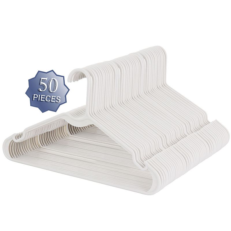 Elama Home 50 Piece Plastic Hanger Set with Notched Shoulders in White