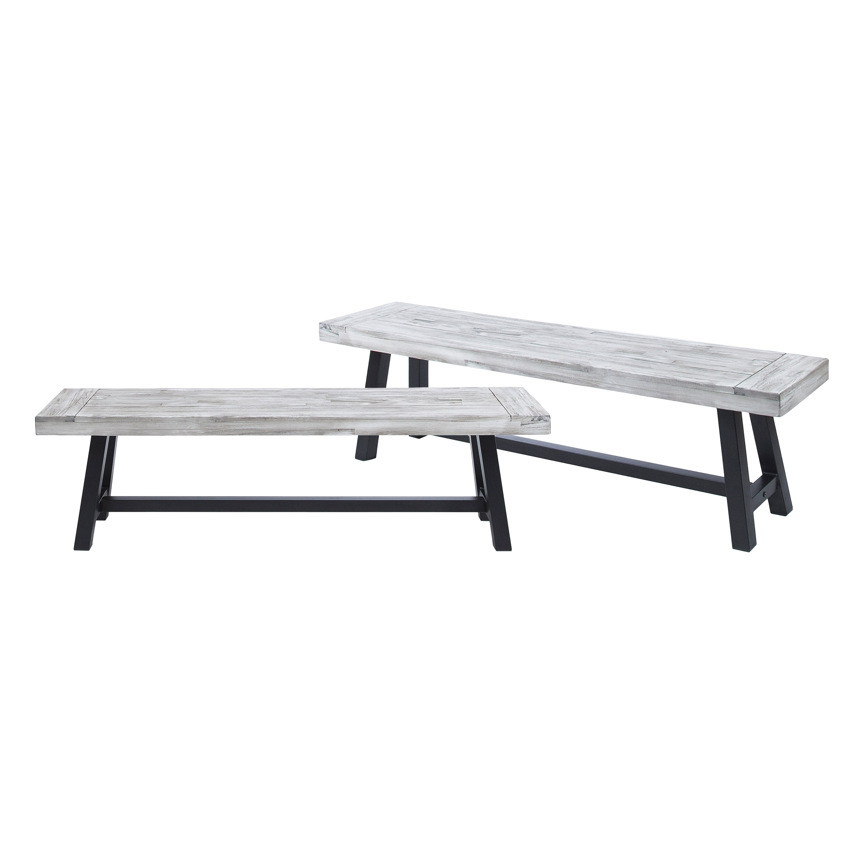 Bowman Outdoor Acacia Wood Benches, Set of 2