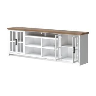 Bridgevine Home 97 in. Fully Assembled White and Brown TV Stand Fits TV's up to 85 in. HT1211.BJW