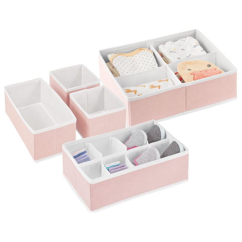 mDesign Fabric Nursery Child/Baby Divided Drawer Organizers， Set of 5