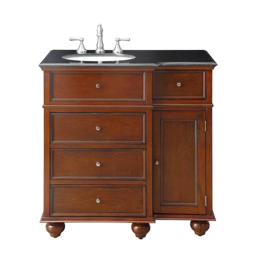 Home Decorators Collection Hampton Harbor 36 in. Vanity in Sequoia with Granite Vanity Top in Black with White Sink BF-25097-SQ